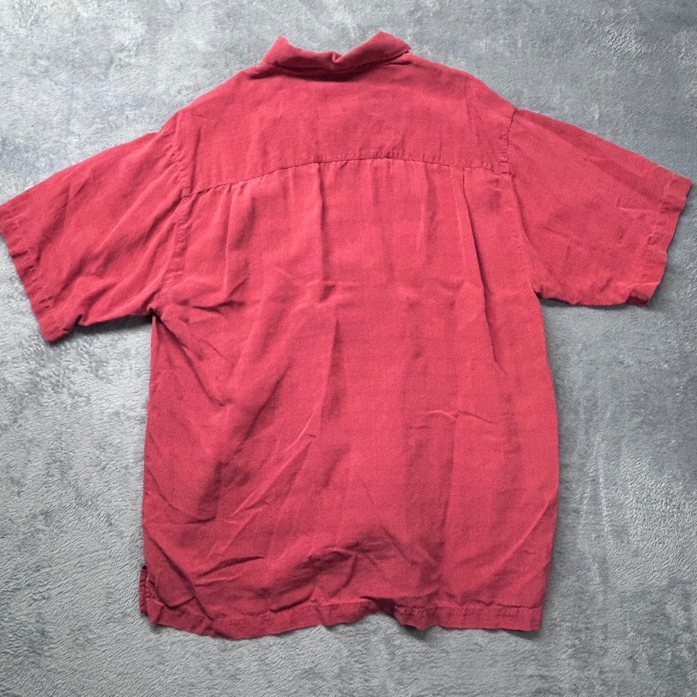 Tommy Bahama Silk Camp Shirt Mens L Red Hawaiian Casual READ Flaw - Picture 4 of 10